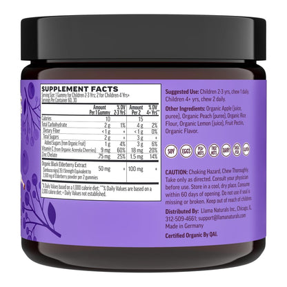 Llama Naturals Elderberry Gummies for Kids, Vegan, Organic Immune Support Supplement with Vitamin C and Zinc, Toddler Real Fruit Gummy Vitamins for Immunity - Maple Wellness Supplements
