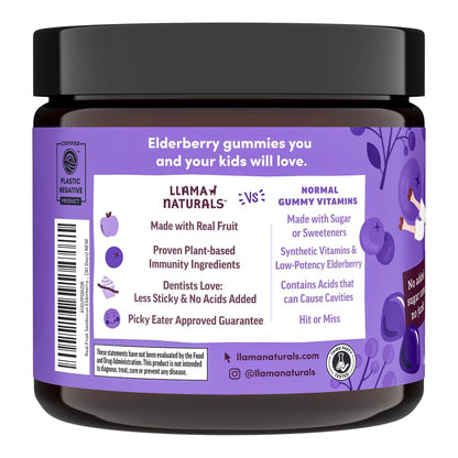 Llama Naturals Elderberry Gummies for Kids, Vegan, Organic Immune Support Supplement with Vitamin C and Zinc, Toddler Real Fruit Gummy Vitamins for Immunity - Maple Wellness Supplements