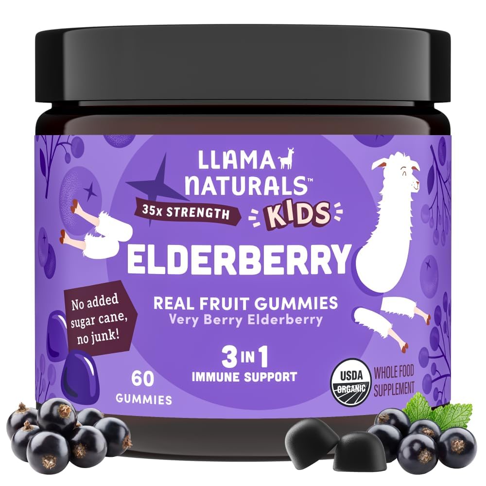 Llama Naturals Elderberry Gummies for Kids, Vegan, Organic Immune Support Supplement with Vitamin C and Zinc, Toddler Real Fruit Gummy Vitamins for Immunity - Maple Wellness Supplements