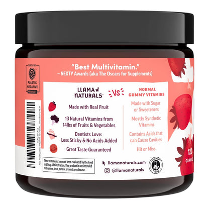 Llama Naturals Multivitamin for Women & Men, Vegan, Organic Gummies with Vitamin D, C & K, Adults Real Fruit Gummy Vitamins - Maple Wellness Supplements