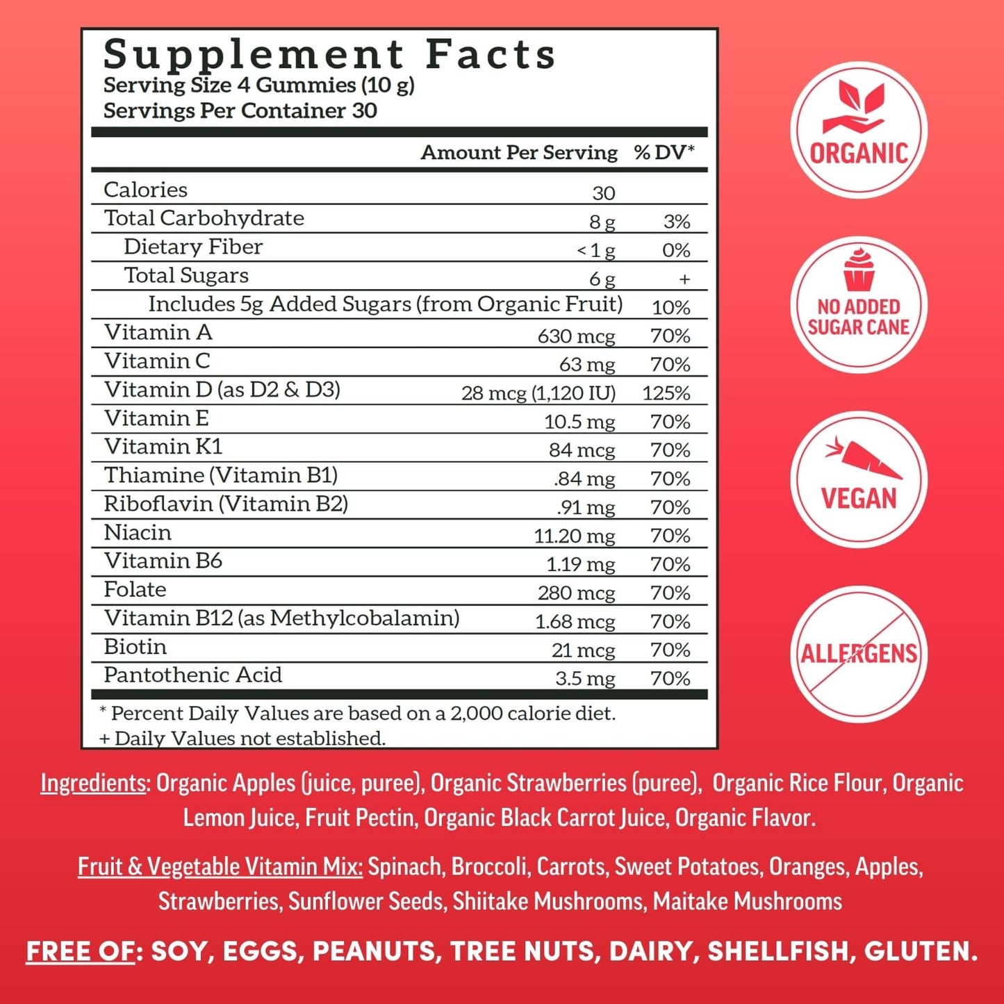 Llama Naturals Multivitamin for Women & Men, Vegan, Organic Gummies with Vitamin D, C & K, Adults Real Fruit Gummy Vitamins - Maple Wellness Supplements