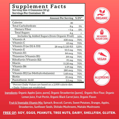 Llama Naturals Multivitamin for Women & Men, Vegan, Organic Gummies with Vitamin D, C & K, Adults Real Fruit Gummy Vitamins - Maple Wellness Supplements