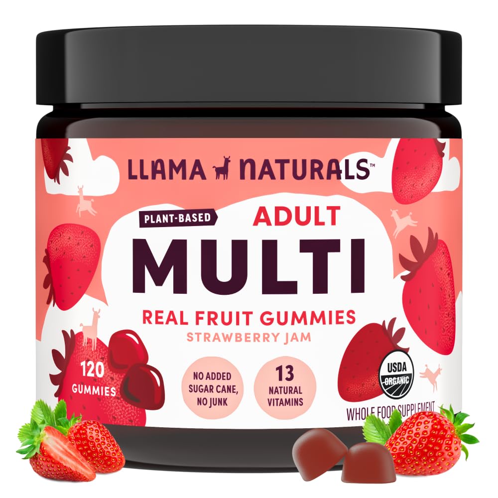 Llama Naturals Multivitamin for Women & Men, Vegan, Organic Gummies with Vitamin D, C & K, Adults Real Fruit Gummy Vitamins - Maple Wellness Supplements