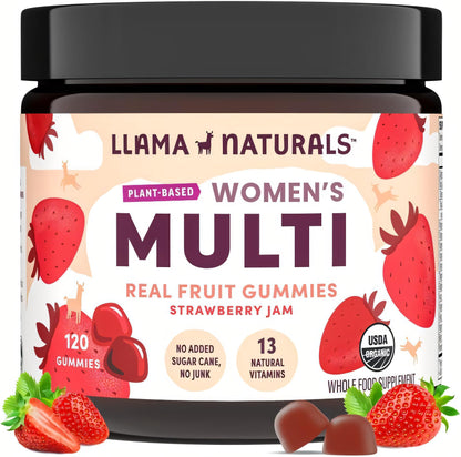 Llama Naturals Multivitamin for Women, Vegan, Organic Gummies with Vitamin D, C and K, Women's Real Fruit Gummy Vitamins - Maple Wellness Supplements
