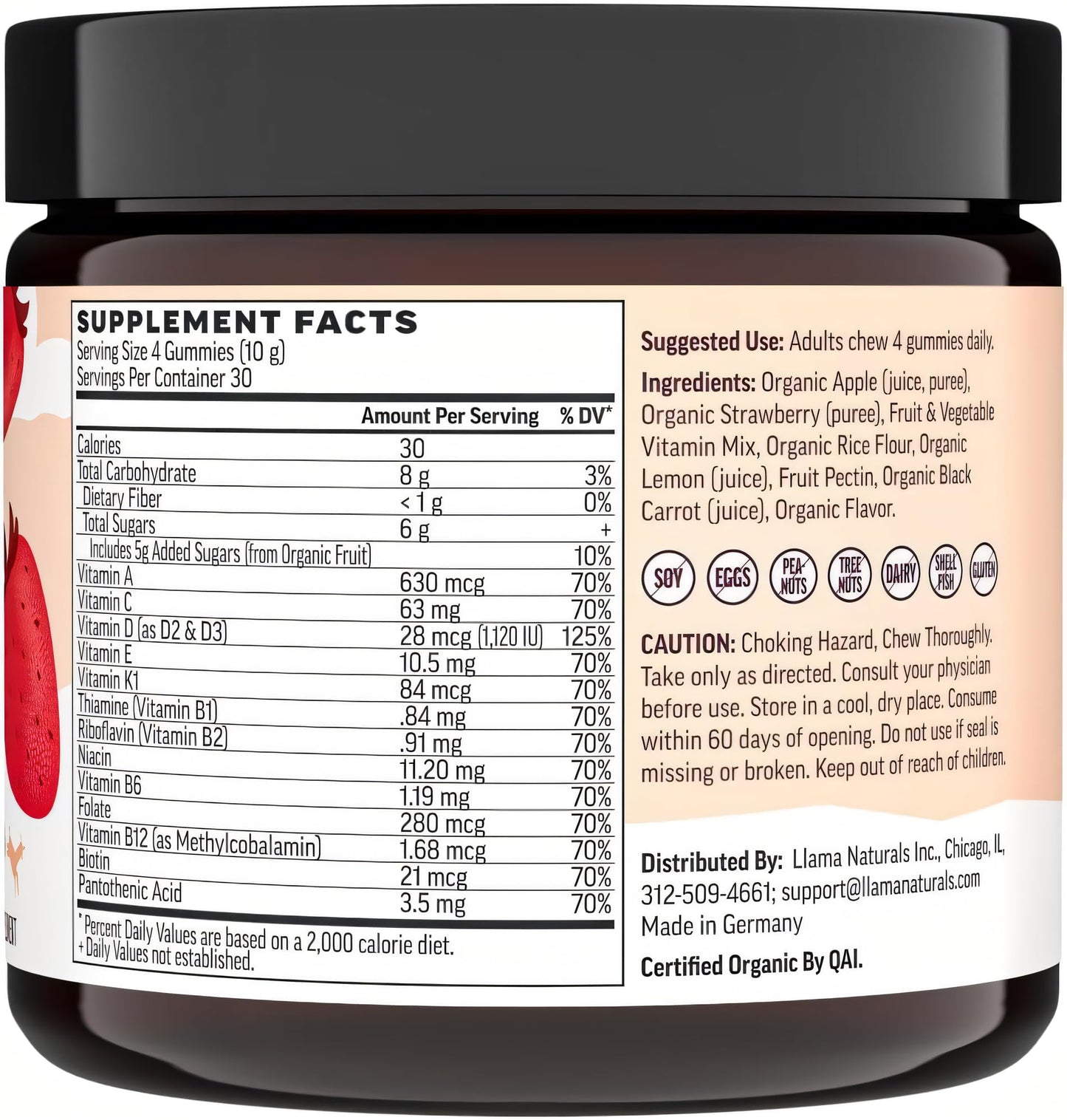 Llama Naturals Multivitamin for Women, Vegan, Organic Gummies with Vitamin D, C and K, Women's Real Fruit Gummy Vitamins - Maple Wellness Supplements