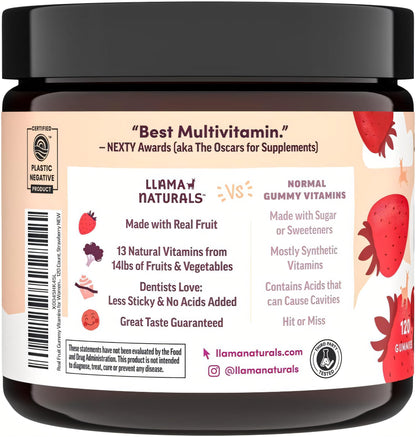 Llama Naturals Multivitamin for Women, Vegan, Organic Gummies with Vitamin D, C and K, Women's Real Fruit Gummy Vitamins - Maple Wellness Supplements