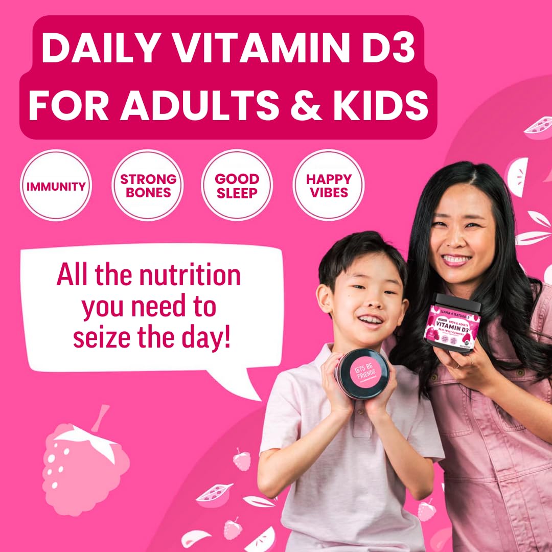 Llama Naturals Vitamin D3, Vegan, Organic Immune Support Supplement, Vitamin D Gummies for Adults and Kids, Real Fruit Gummy Vitamins, Promotes Bone Health - Maple Wellness Supplements