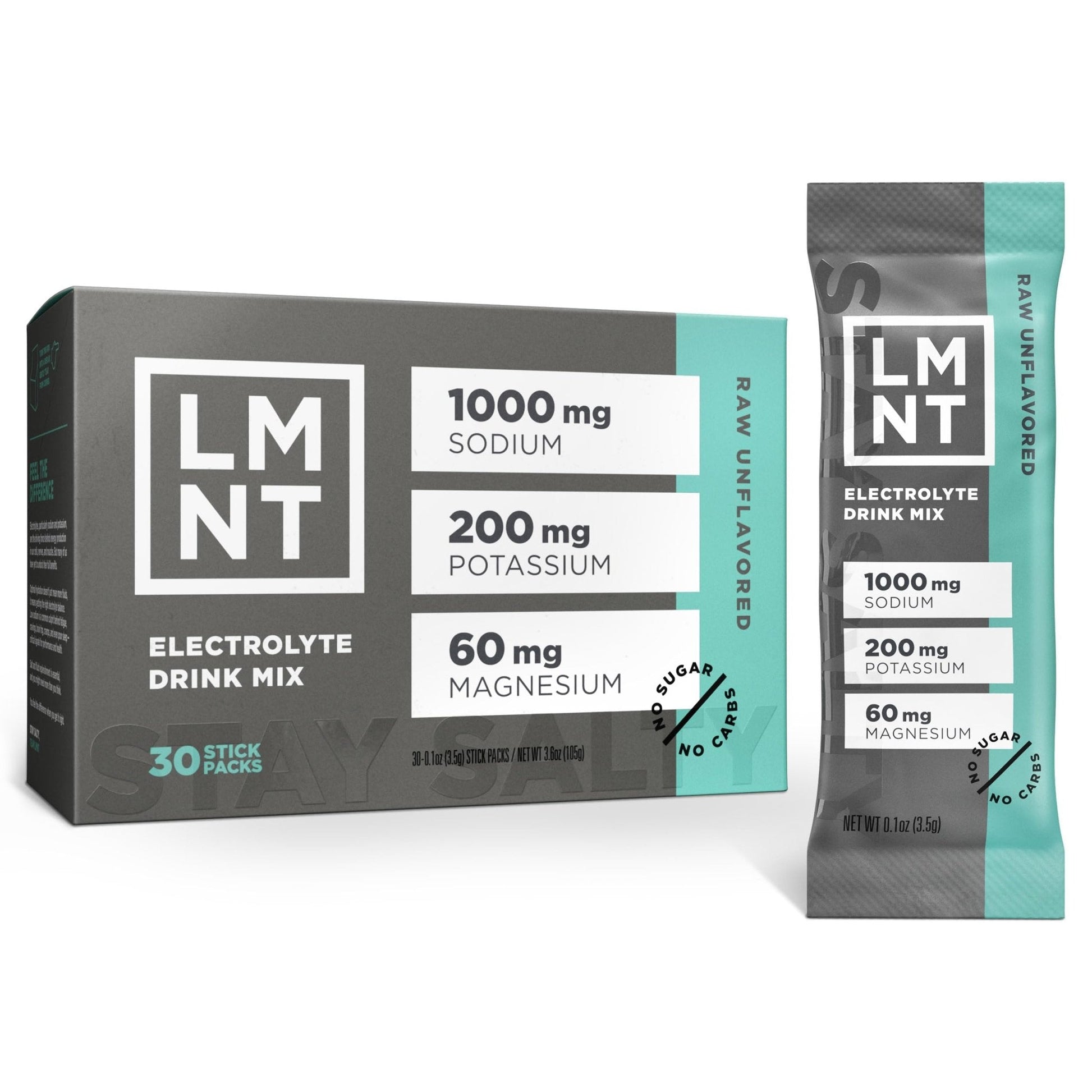 LMNT Zero Sugar Electrolytes - Raw Unflavored Salt | Drink Mix | 30-Count - Maple Wellness Supplements
