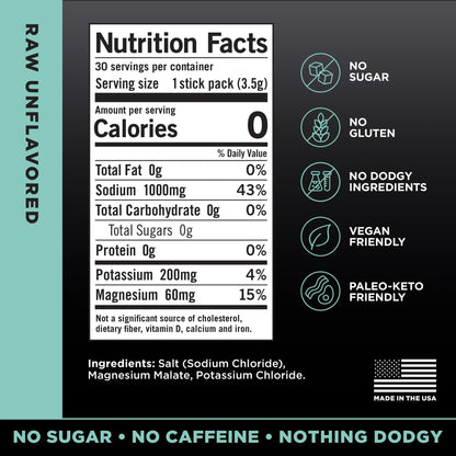 LMNT Zero Sugar Electrolytes - Raw Unflavored Salt | Drink Mix | 30-Count - Maple Wellness Supplements