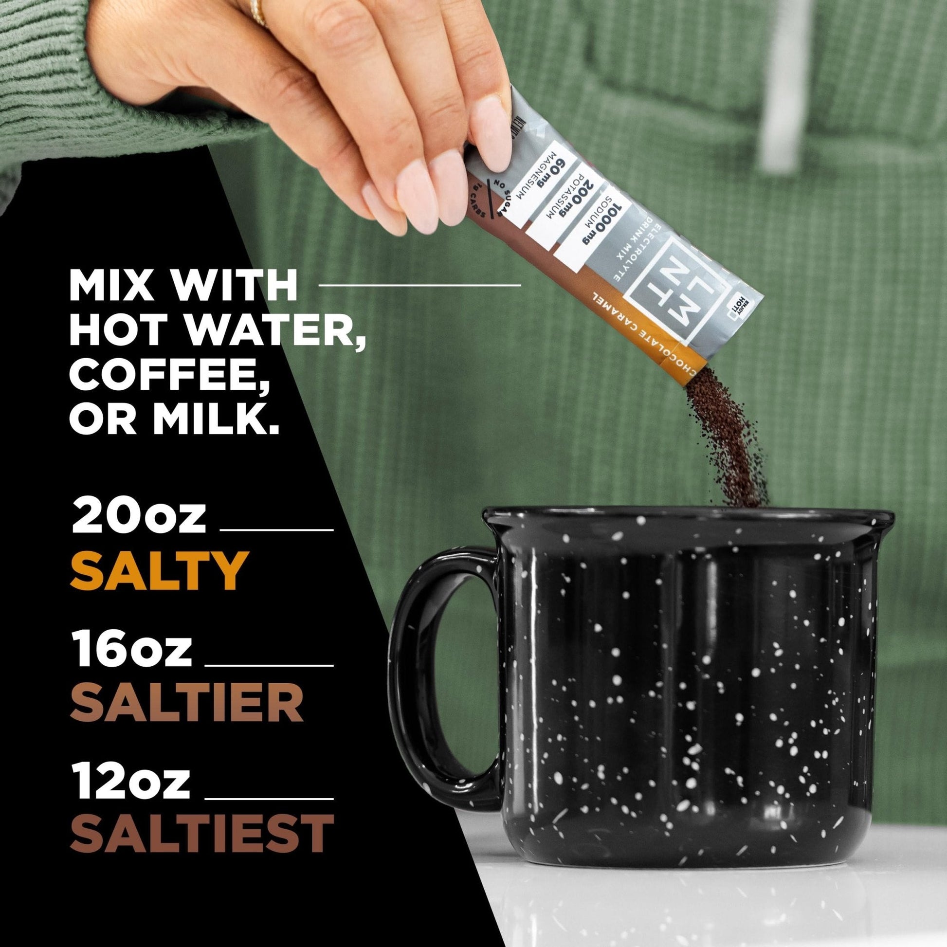 LMNT Zero Sugar Hot Chocolate or Coffee Mixer - Chocolate Caramel Salt | Drink Mix | 30-Count - Maple Wellness Supplements
