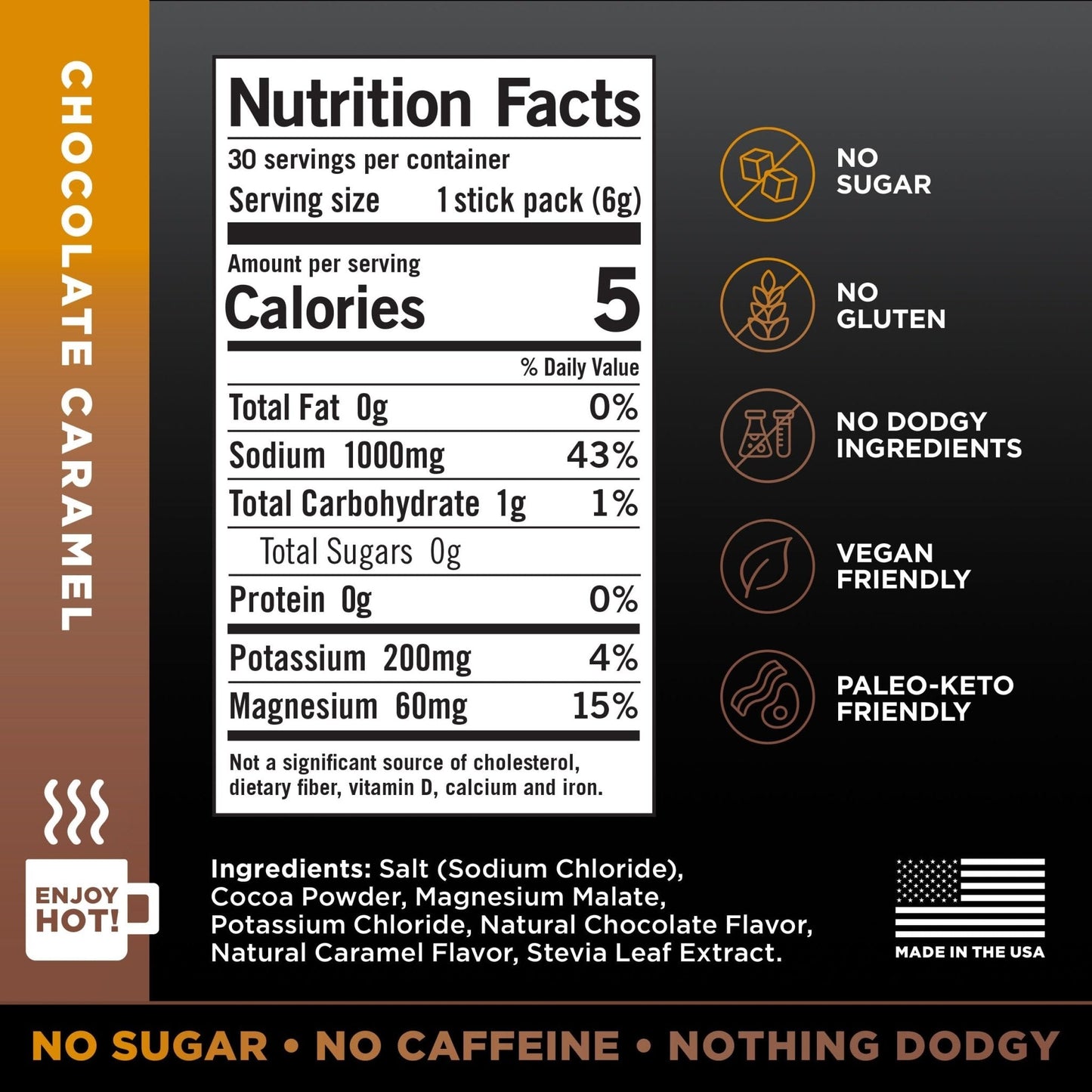 LMNT Zero Sugar Hot Chocolate or Coffee Mixer - Chocolate Caramel Salt | Drink Mix | 30-Count - Maple Wellness Supplements