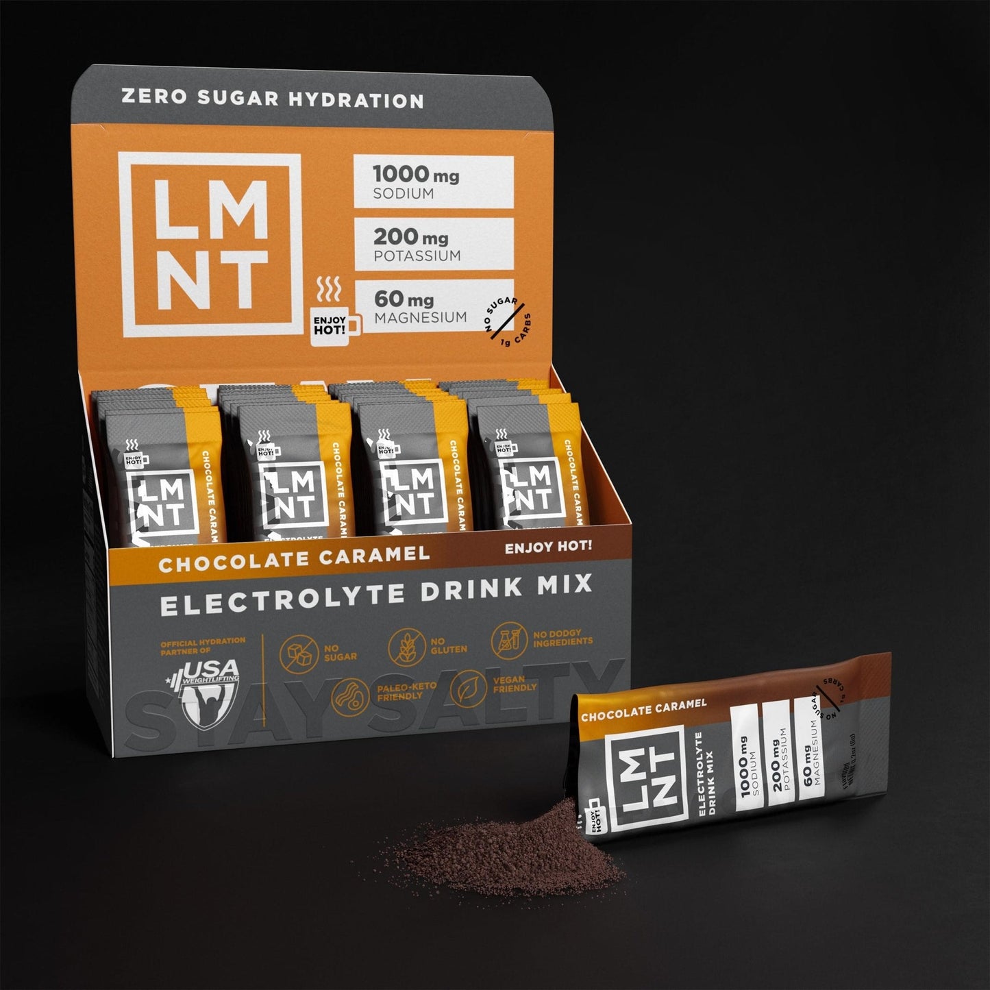 LMNT Zero Sugar Hot Chocolate or Coffee Mixer - Chocolate Caramel Salt | Drink Mix | 30-Count - Maple Wellness Supplements