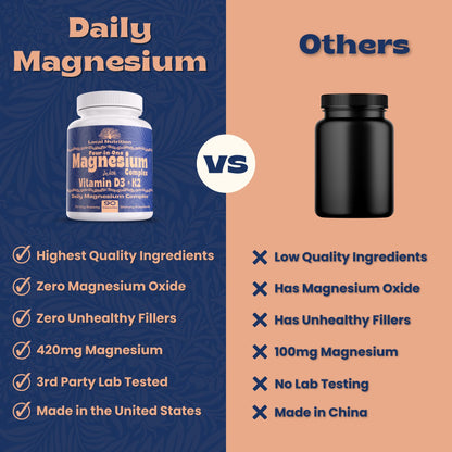 Local Nutrition Magnesium Complex 420mg with Vitamin D3 K2 - Four Bioavailable Forms Including Bisglycinate (Glycinate), Malate, Taurate, and Chloride for Superior Absorption - 90 Capsules Made in USA - Maple Wellness Supplements
