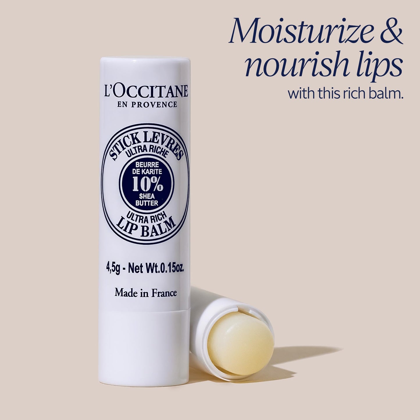 L'OCCITANE 10% Organic Shea Butter Ultra Rich Lip Balm Stick, Moisturizes, Nourishes, Repairs & Softens Dry, Chapped Lips, Long Lasting, Vegan - Maple Wellness Supplements