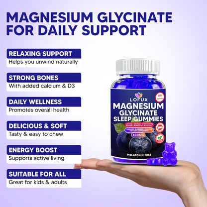 Lofux Magnesium Glycinate Gummies 400mg, Sugar Free Magnesium Gummies for Adults Women, Men, Chewable Supplement Gummy with L-Threonate, Vitamin D, B6, CoQ10 - Maple Wellness Supplements