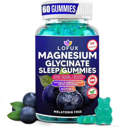 Lofux Magnesium Glycinate Gummies 400mg, Sugar Free Magnesium Gummies for Adults Women, Men, Chewable Supplement Gummy with L-Threonate, Vitamin D, B6, CoQ10 - Maple Wellness Supplements