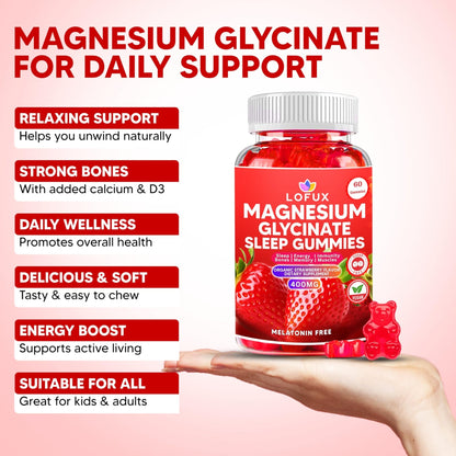 Lofux Magnesium Glycinate Gummies 400mg, Sugar Free Magnesium Gummies for Adults Women, Men, Chewable Supplement Gummy with L-Threonate, Vitamin D, B6, CoQ10 - Maple Wellness Supplements