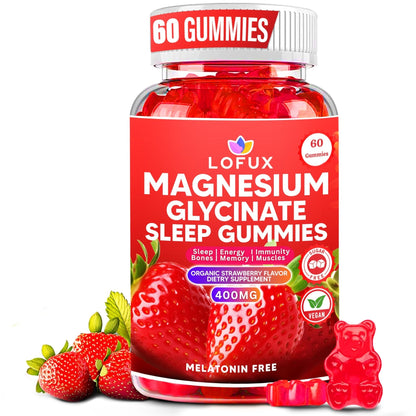 Lofux Magnesium Glycinate Gummies 400mg, Sugar Free Magnesium Gummies for Adults Women, Men, Chewable Supplement Gummy with L-Threonate, Vitamin D, B6, CoQ10 - Maple Wellness Supplements