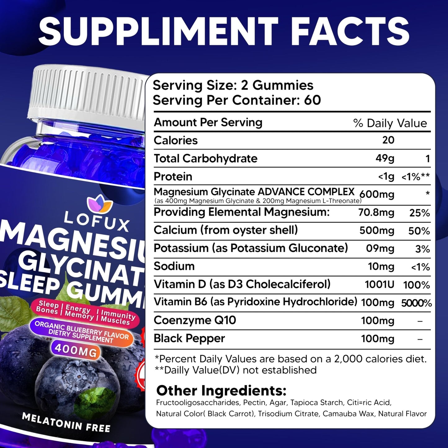 Lofux Magnesium Glycinate Gummies 400mg, Sugar Free Magnesium Gummies for Adults Women, Men, Chewable Supplement Gummy with L-Threonate, Vitamin D, B6, CoQ10 - Maple Wellness Supplements