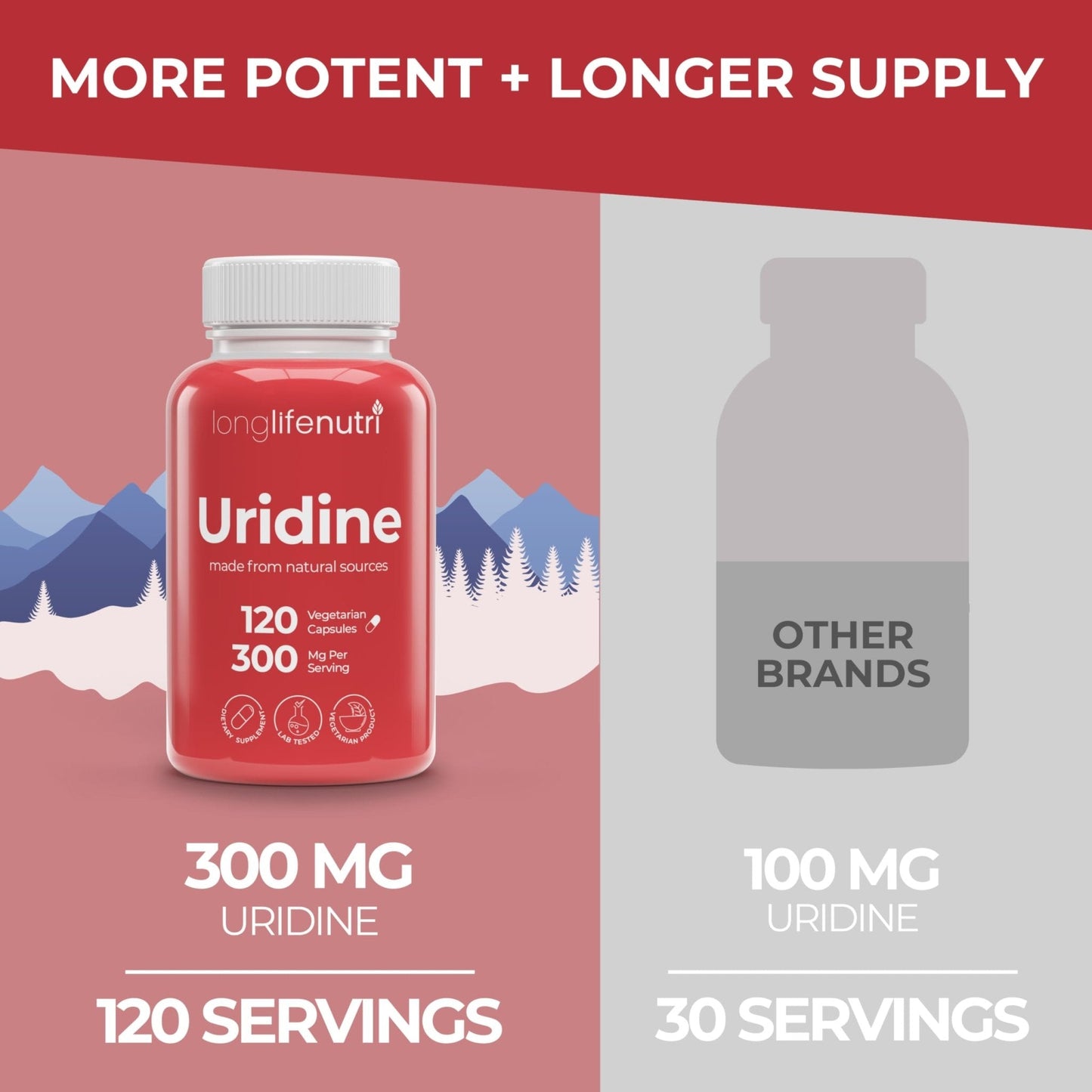 LongLifeNutri Uridine Monophosphate 300mg – Choline Precursor & Synaptic Function, Nootropic for Focus & Mental Performance, 120 Vegetarian Capsules, 4-Month Supply, GMP Certified, Made in USA - Maple Wellness Supplements