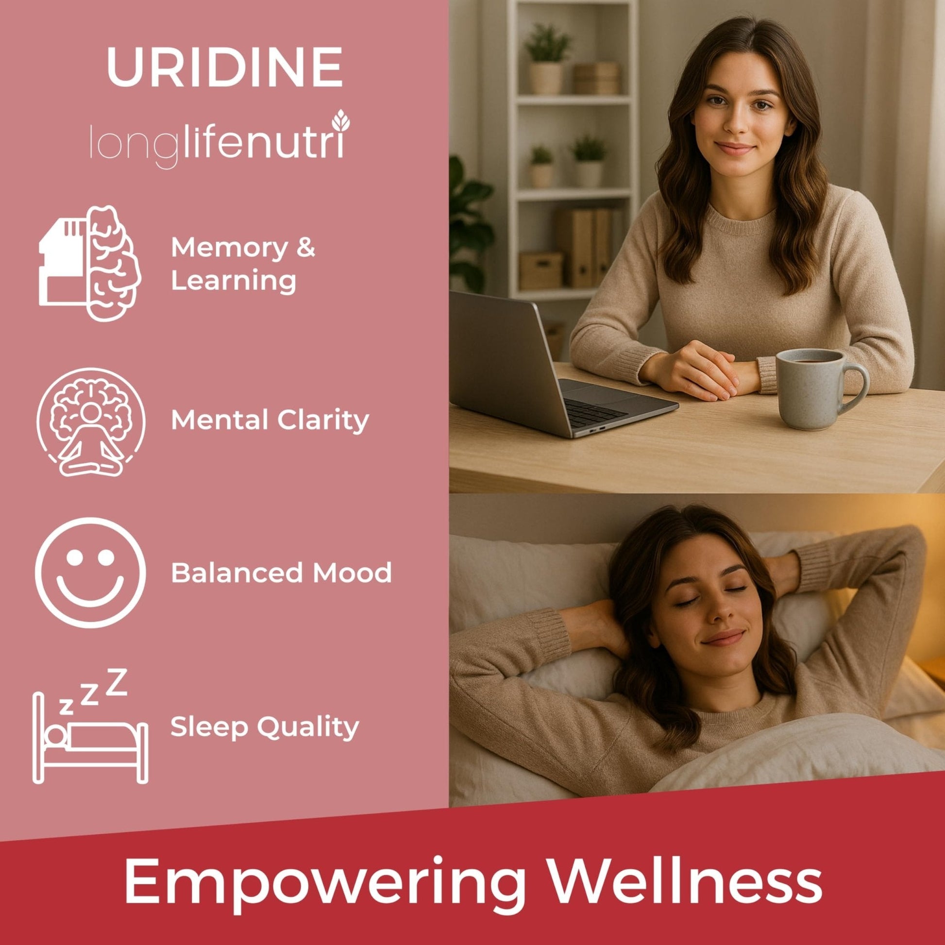 LongLifeNutri Uridine Monophosphate 300mg – Choline Precursor & Synaptic Function, Nootropic for Focus & Mental Performance, 120 Vegetarian Capsules, 4-Month Supply, GMP Certified, Made in USA - Maple Wellness Supplements