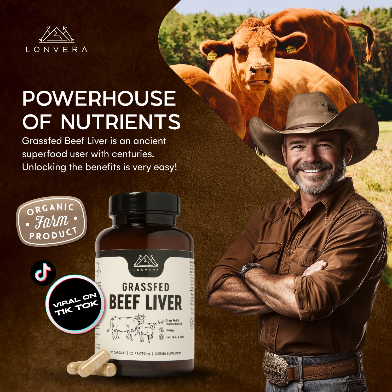 Lonvera Grass Fed Beef Liver Capsules for Women and Men – 3000mg Freeze Dried Desiccated Organs – Nutrient Source for Joints, Bones, Hair, Skin - Maple Wellness Supplements
