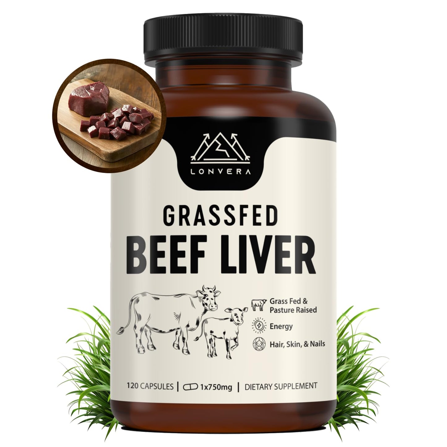 Lonvera Grass Fed Beef Liver Capsules for Women and Men – 3000mg Freeze Dried Desiccated Organs – Nutrient Source for Joints, Bones, Hair, Skin - Maple Wellness Supplements