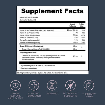 LOONI PMS Relief Balance Beam Supplement for Women – Hormone Balance for Menopause, B12, Omega-6, Zinc & Nootropics – Supports Mood Swings, Cramps, Cravings – 60 Vegan Capsules - Maple Wellness Supplements