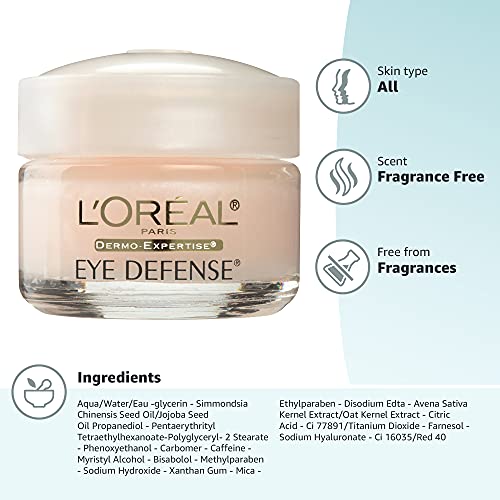 L'Oreal Paris Dermo-Expertise Eye Defense Eye Cream with Caffeine and Hyaluronic Acid 0.5 oz - Maple Wellness Supplements