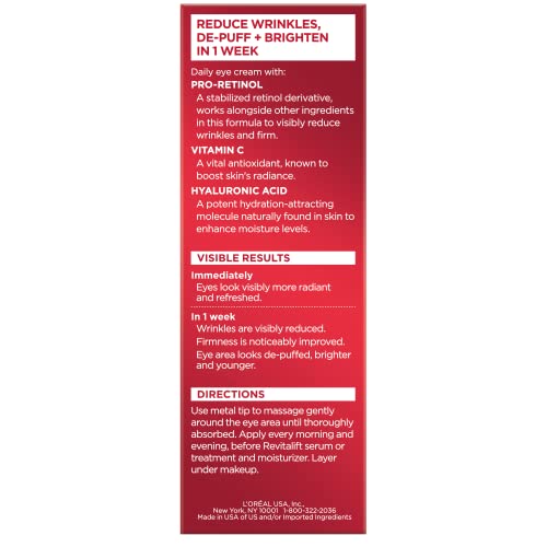 L'Oreal Paris Revitalift Triple Power Anti-Aging Eye Cream, Pro Retinol, Hyaluronic Acid & Vitamin C - Maple Wellness Supplements