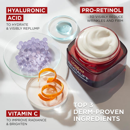 L'Oreal Paris Revitalift Triple Power Anti-Aging Face Moisturizer, Pro Retinol, Hyaluronic Acid & Vitamin C, Reduce Wrinkles 2.55 Oz - Maple Wellness Supplements