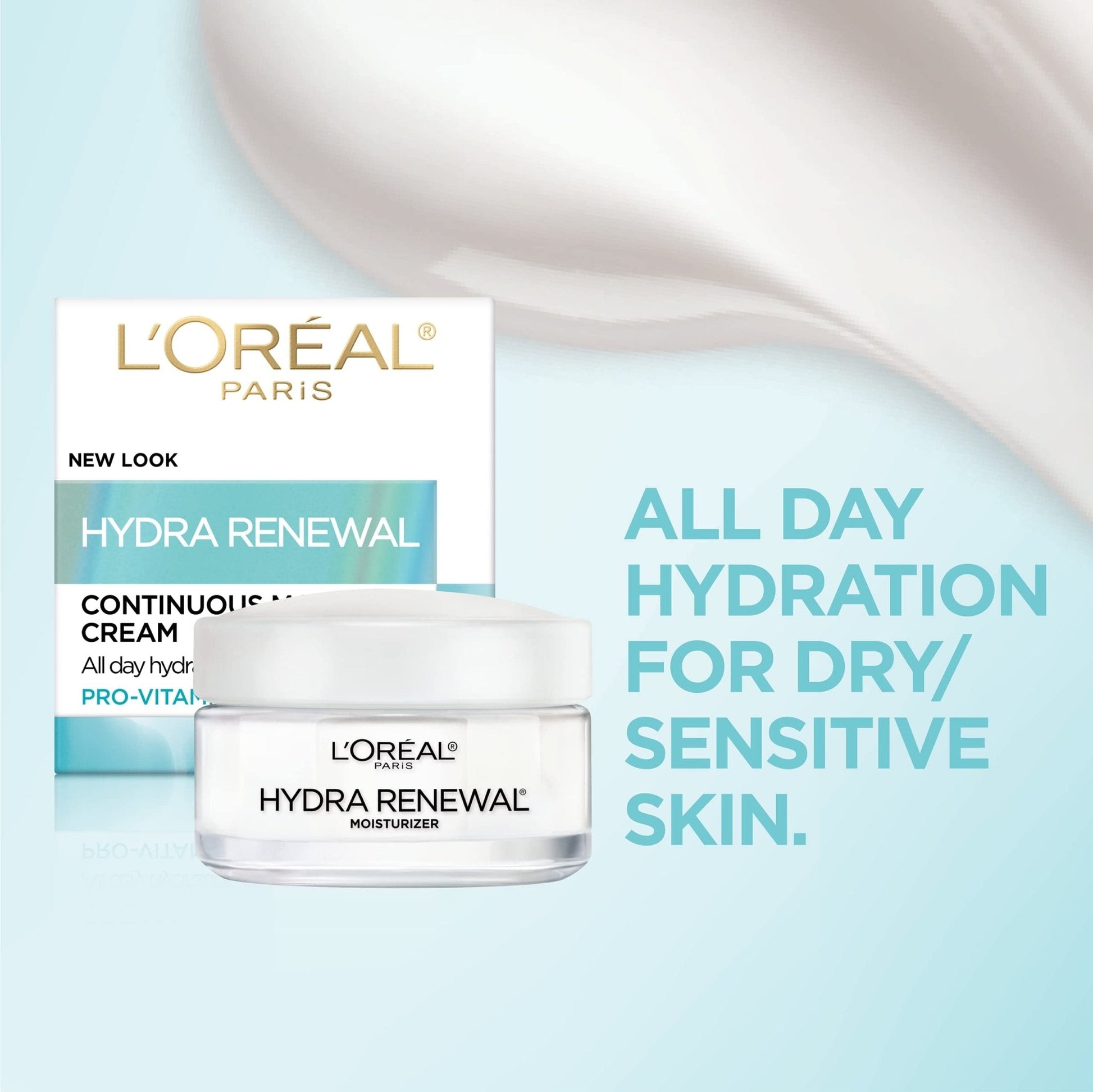 L'Oreal Paris Skincare Hydra-Renewal Face Moisturizer with Pro-Vitamin B5 for Dry Sensitive Skin, All-Day Hydration, 1.7 Oz - Maple Wellness Supplements
