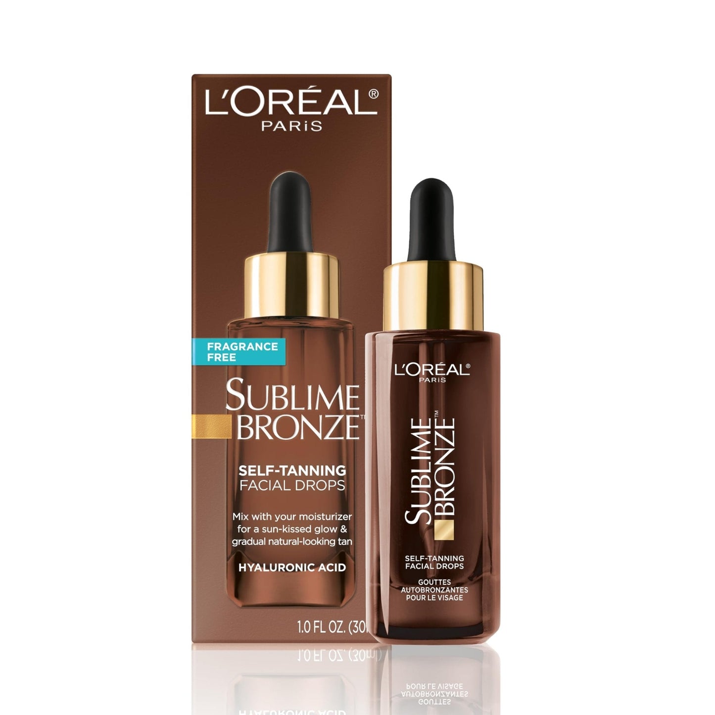 L'Oreal Paris Sublime Bronze Self Tanning Facial Drops with Hyaluronic Acid, Gradual Tan, Fragrance-Free, 1 fl. Oz - Maple Wellness Supplements