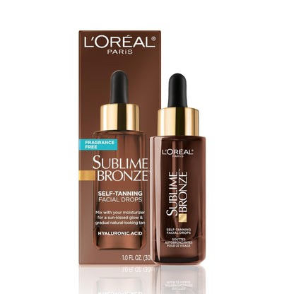 L'Oreal Paris Sublime Bronze Self Tanning Facial Drops with Hyaluronic Acid, Gradual Tan, Fragrance-Free, 1 fl. Oz - Maple Wellness Supplements