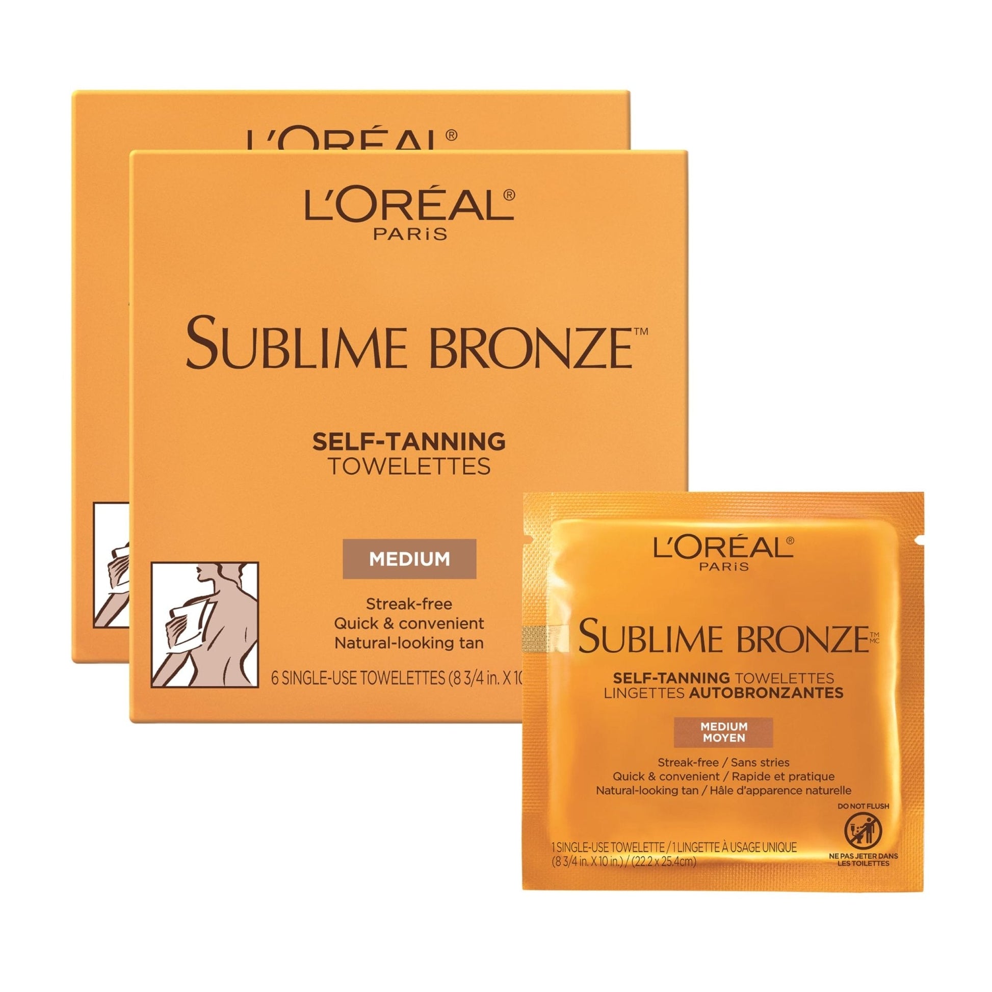 L'Oreal Paris Sublime Bronze Self Tanning Towelettes, Streak-Free, Natural Looking Tan, 6 ct - Maple Wellness Supplements