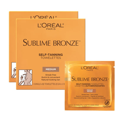 L'Oreal Paris Sublime Bronze Self Tanning Towelettes, Streak-Free, Natural Looking Tan, 6 ct - Maple Wellness Supplements