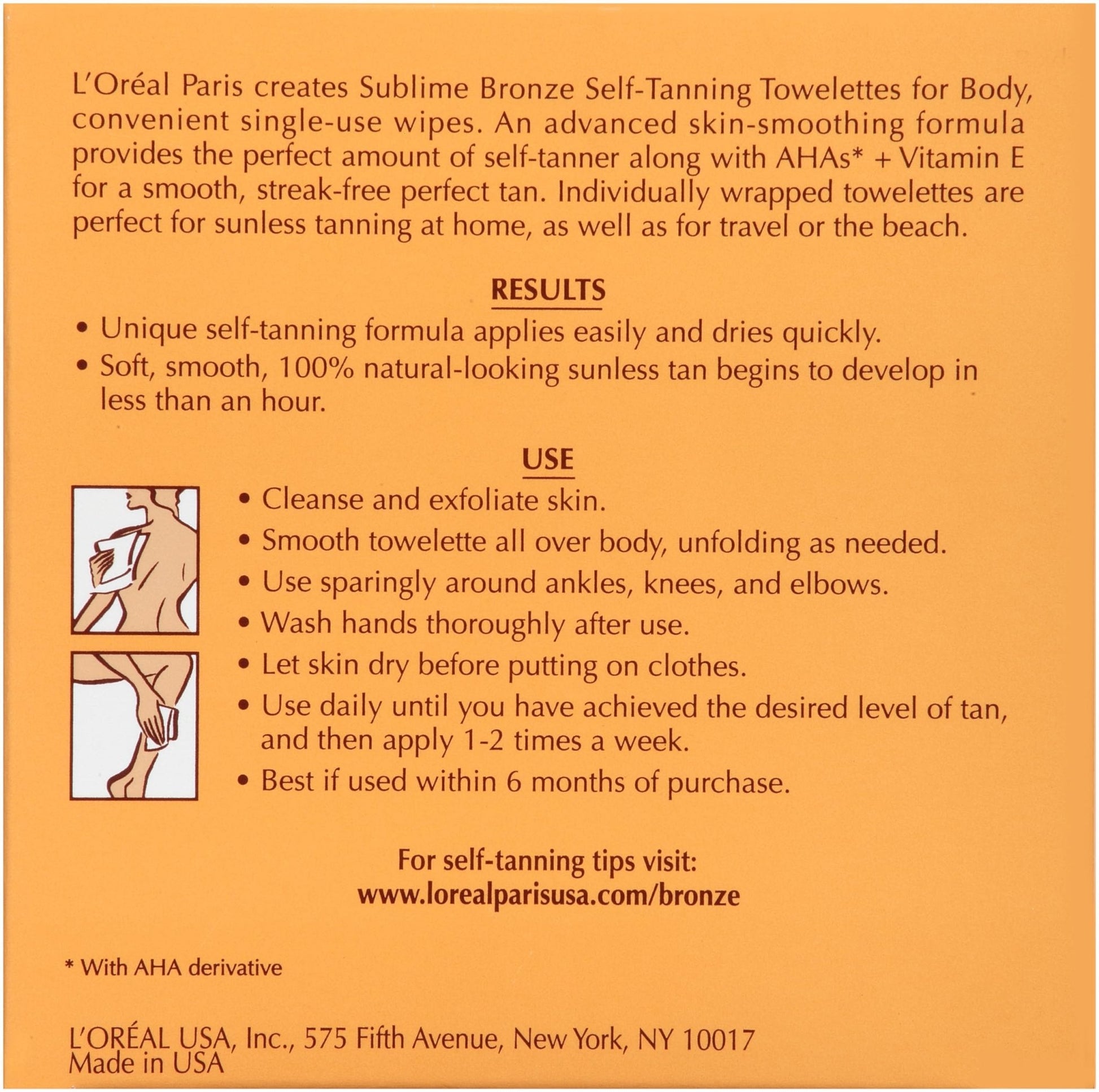 L'Oreal Paris Sublime Bronze Self Tanning Towelettes, Streak-Free, Natural Looking Tan, 6 ct - Maple Wellness Supplements