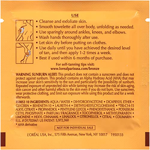 L'Oreal Paris Sublime Bronze Self Tanning Towelettes, Streak-Free, Natural Looking Tan, 6 ct - Maple Wellness Supplements