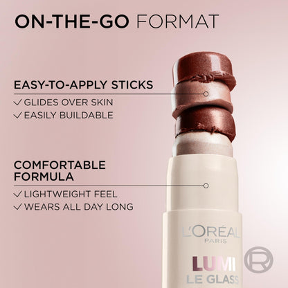 L'Oreal Paris True Match Lumi Le Glass Highlighter Stick, Reflective, Translucent, Glassy Highlighter for Face and Body, 620 Pink Ballet, 0.17 Oz - Maple Wellness Supplements