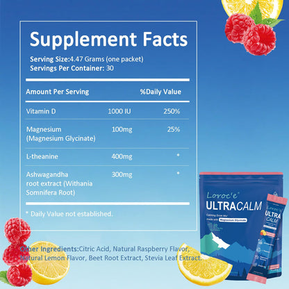 Loroc'e UltraCalm Super Cortisol Reducer Drink, Magnesium Glycinate (30 Servings), L-theanine, Ashwagandha, Vitamin D, No Sugar, - Maple Wellness Supplements