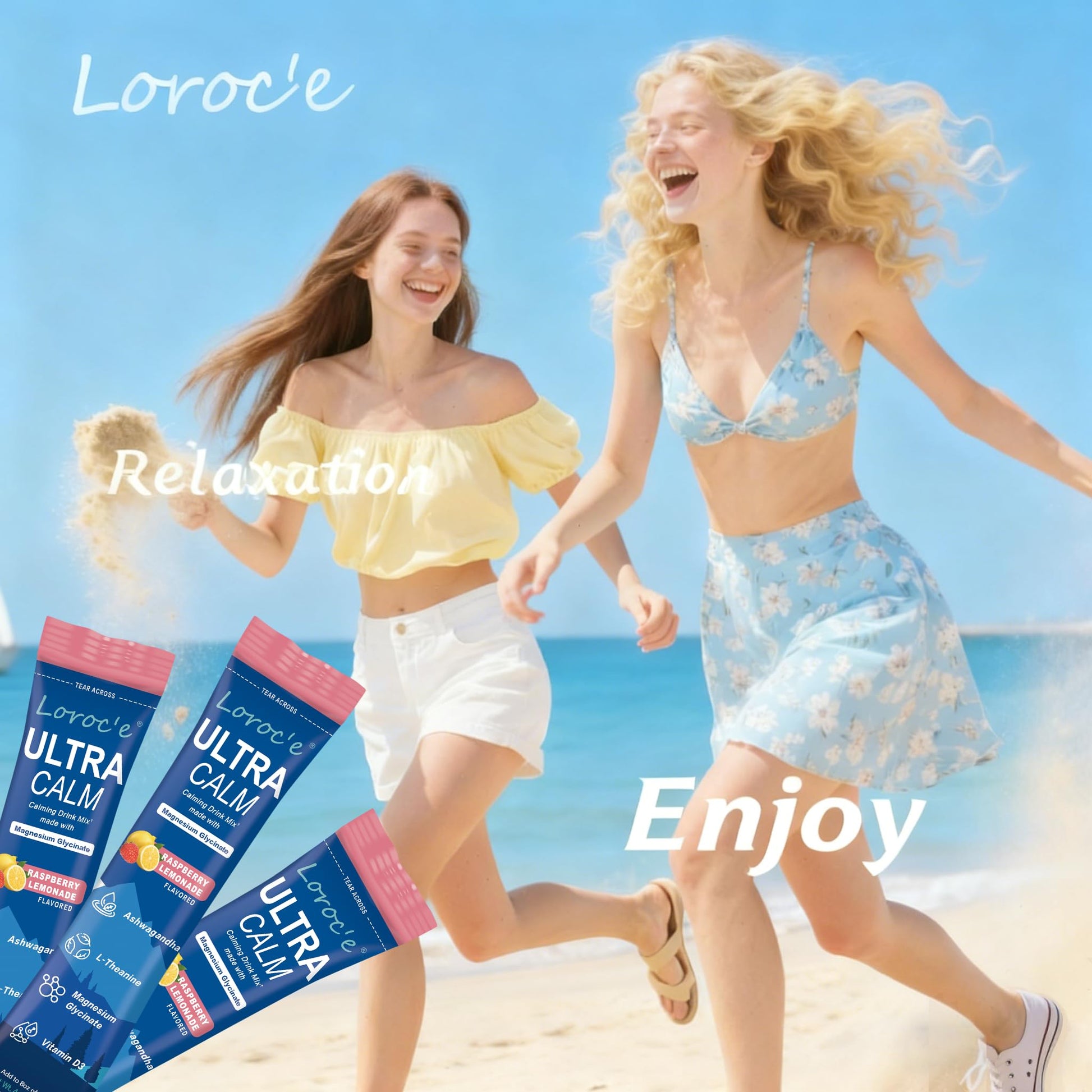 Loroc'e UltraCalm Super Cortisol Reducer Drink, Magnesium Glycinate (30 Servings), L-theanine, Ashwagandha, Vitamin D, No Sugar, - Maple Wellness Supplements