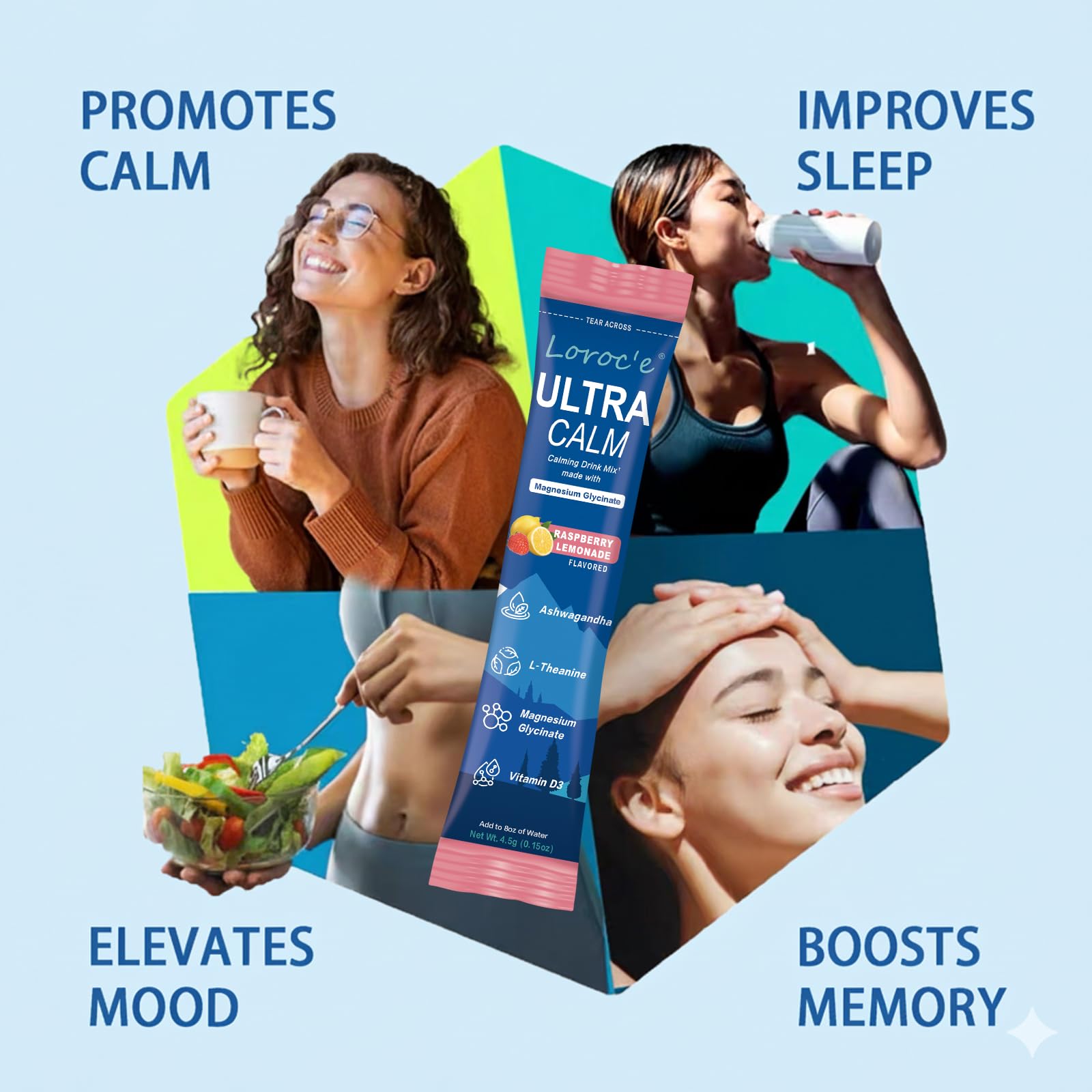 Loroc'e UltraCalm Super Cortisol Reducer Drink, Magnesium Glycinate (30 Servings), L-theanine, Ashwagandha, Vitamin D, No Sugar, - Maple Wellness Supplements