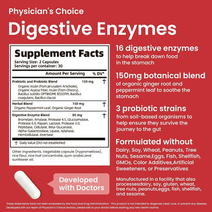 LOUDSAY Digestive Enzymes - Multi Enzymes, Organic Prebiotics & Probiotics for Digestive Health & Gut Health - Meal Time Discomfort Relief & Bloating - Dual Action Approach - 60 CT - Maple Wellness Supplements