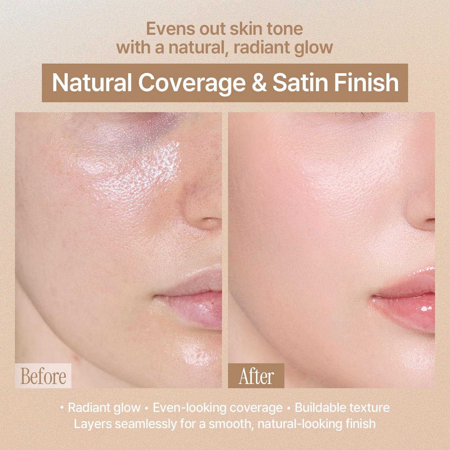 LOVB LOVB Natural Cover Glow Cushion Foundation | Satin Radiant Finish | Korean Foundation Makeup | Long-Lasting Natural Coverage | for All Skin Types 0.42 oz. (23N Natural Beige) - Maple Wellness Supplements