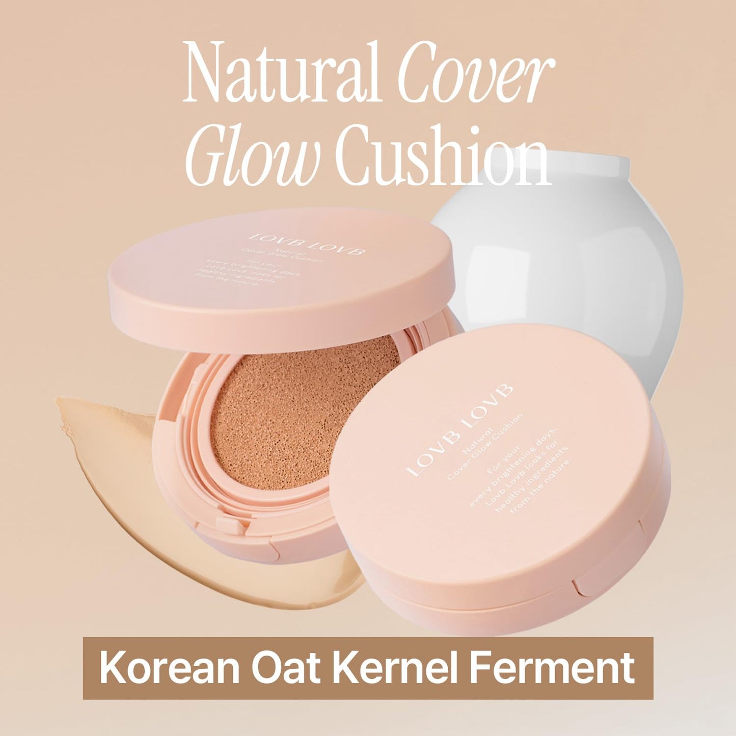 LOVB LOVB Natural Cover Glow Cushion Foundation | Satin Radiant Finish | Korean Foundation Makeup | Long-Lasting Natural Coverage | for All Skin Types 0.42 oz. (23N Natural Beige) - Maple Wellness Supplements
