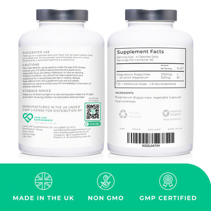 Love Life Supplements Pure Magnesium Glycinate (Bisglycinate), 240 Vegan Capsules, 2 Month Supply, High Strength 300mg Elemental - Maple Wellness Supplements
