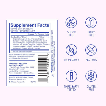 Love Wellness Bye Bye Bloat | Digestive Enzymes for Fast Acting Bloating Relief for Women | Helps Reduce Water Retention & Gas Relief | Supports Digestive Health - Maple Wellness Supplements