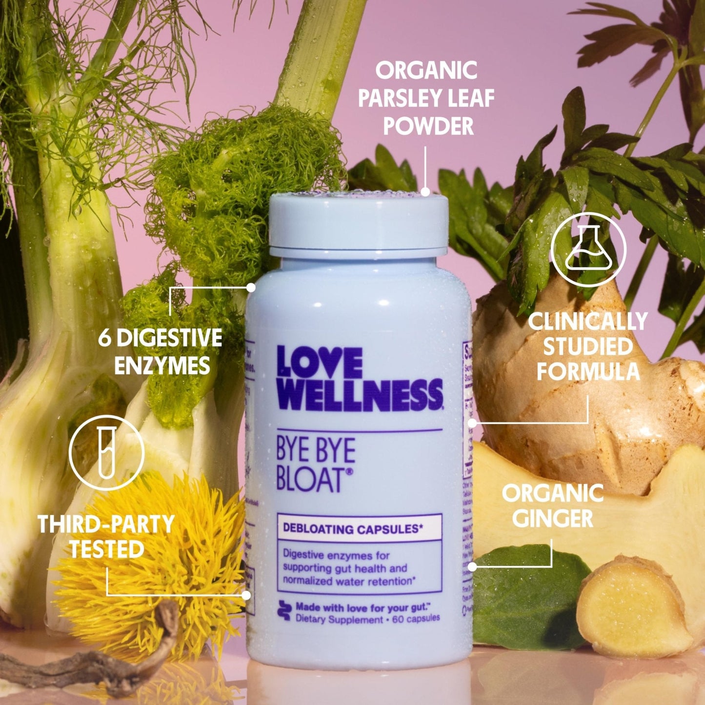 Love Wellness Bye Bye Bloat | Digestive Enzymes for Fast Acting Bloating Relief for Women | Helps Reduce Water Retention & Gas Relief | Supports Digestive Health - Maple Wellness Supplements