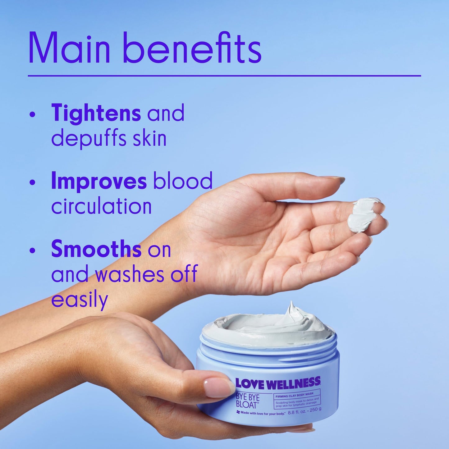 Love Wellness Bye Bye Bloat Firming Clay Body Mask | Lymphatic Drainage Body Mask for Women | Support Bloating Relief, Skin Hydration & Boost Circulation | Caffeine, Grapefruit & Peppermint Oil | 250g - Maple Wellness Supplements