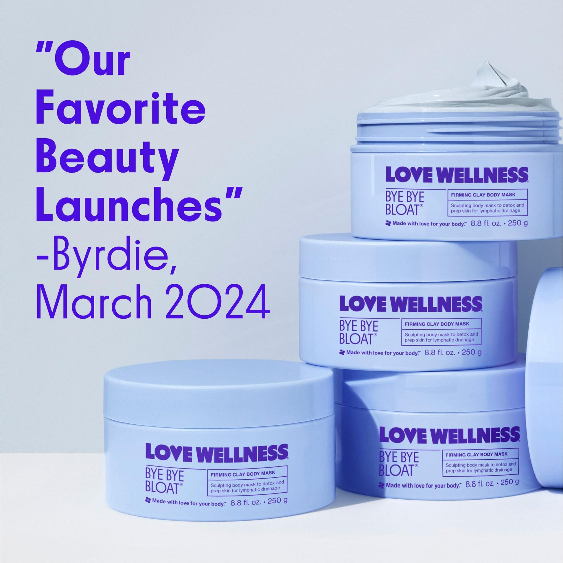 Love Wellness Bye Bye Bloat Firming Clay Body Mask | Lymphatic Drainage Body Mask for Women | Support Bloating Relief, Skin Hydration & Boost Circulation | Caffeine, Grapefruit & Peppermint Oil | 250g - Maple Wellness Supplements